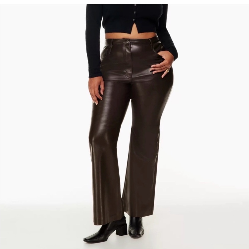 Aritzia Melina Flare Brown Vegan Leather Pants